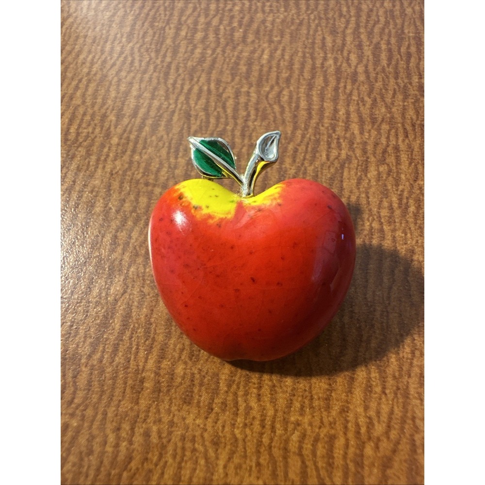 Enamel Red Apple Brooch Signed Beatrix Back to School Teacher‎ Appreciation